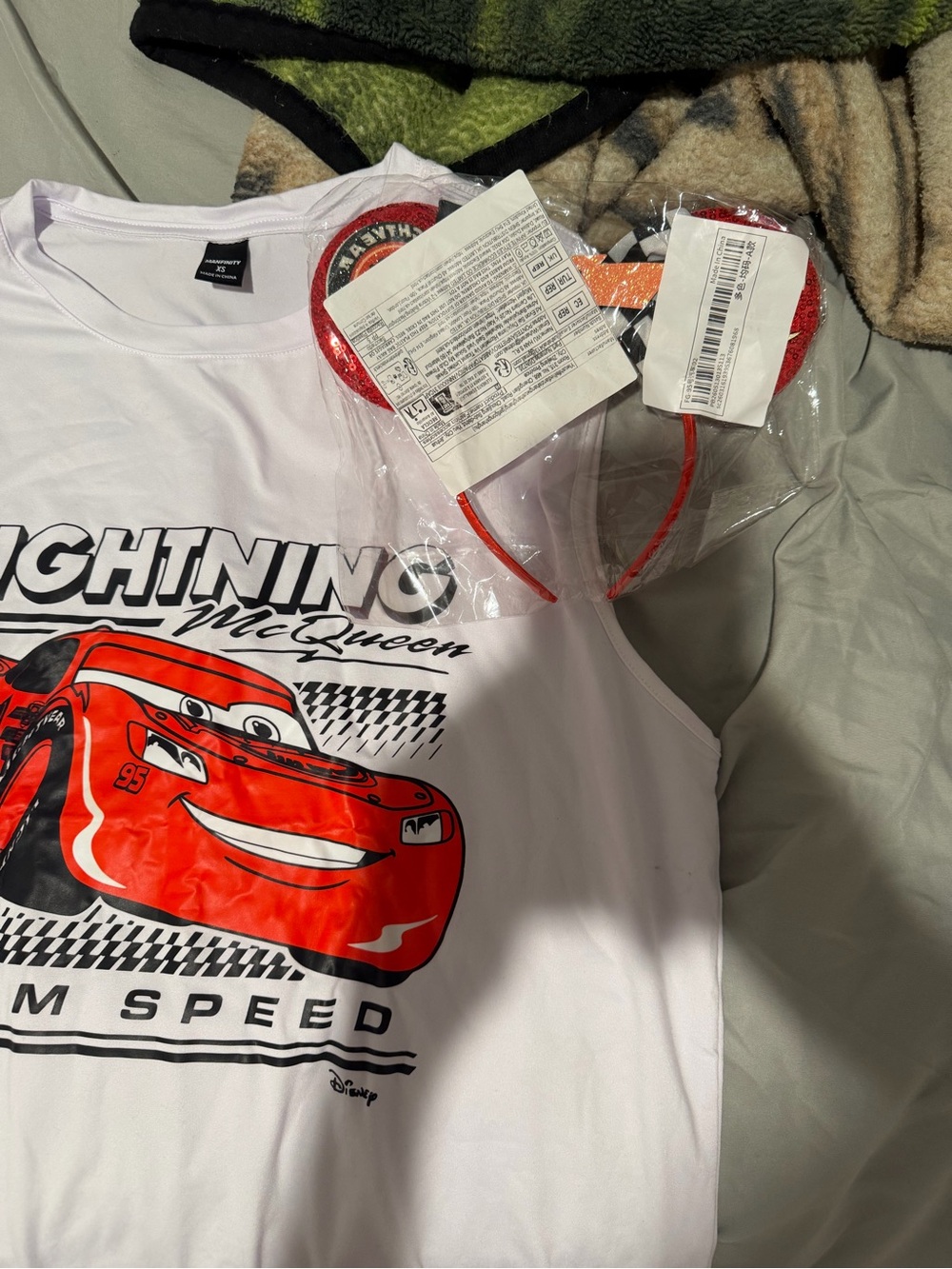 Disney White Tank Top with Red Lightning McQueen Graphic
